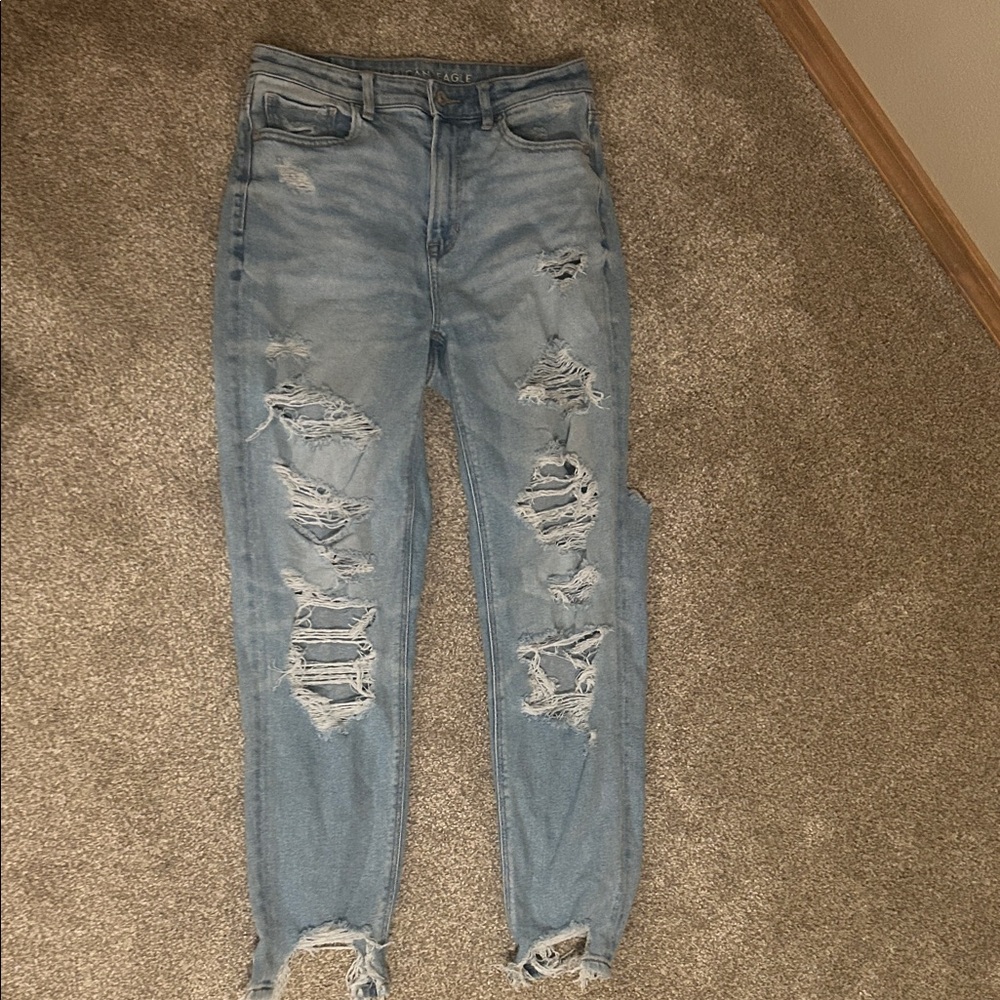 American Eagle Outfitters Ripped Light Blue Boyfriend Jeans